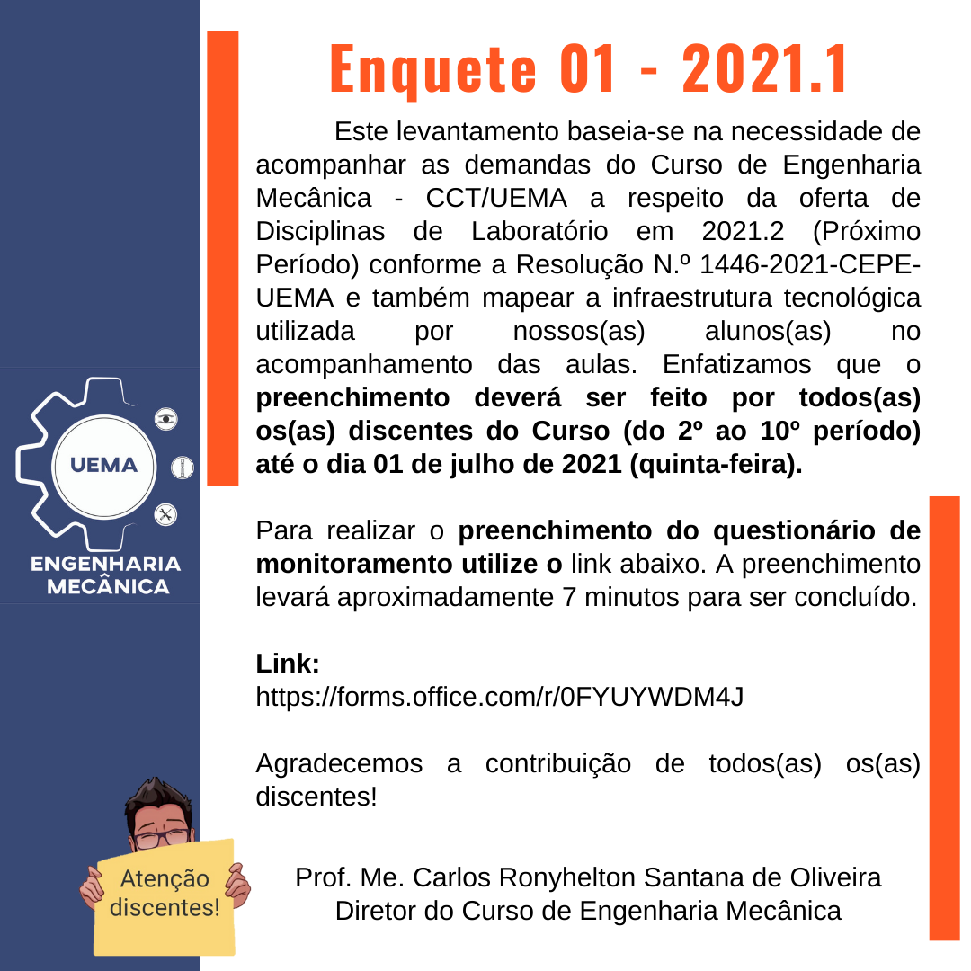 Enquete 01 2021.1 – Disciplinas de laboratórios e infraestrutura tecnológica dos(as) discentes