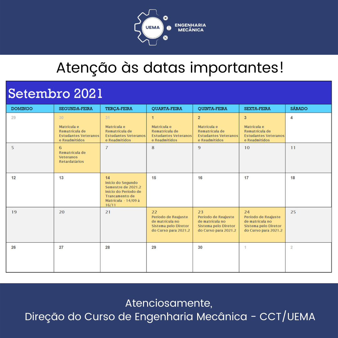 Calendário Setembro 2021 – Datas Importantes