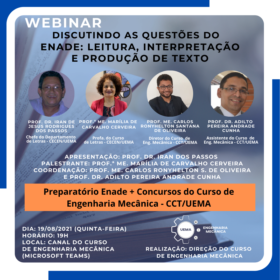 WEBINAR: DISCUTINDO AS QUESTÕES DO ENADE – LEITURA, INTERPRETAÇÃO E PRODUÇÃO DE TEXTO