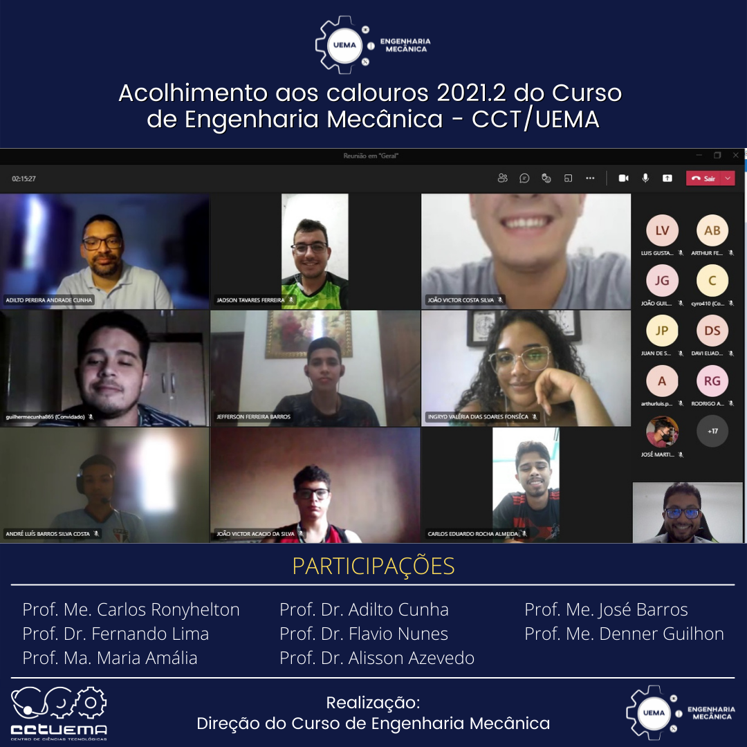 Acolhimento aos(as) calouros(as) 2021.2 do Curso de Engenharia Mecânica – CCT/UEMA