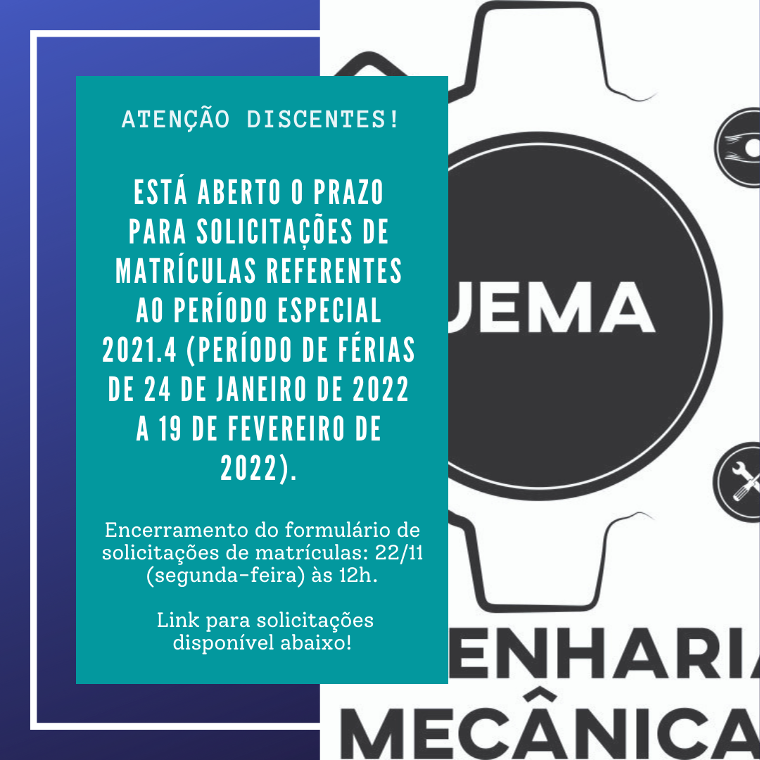 Está aberto o prazo para solicitações de matrículas em Disciplinas de Férias do Período 2021.4