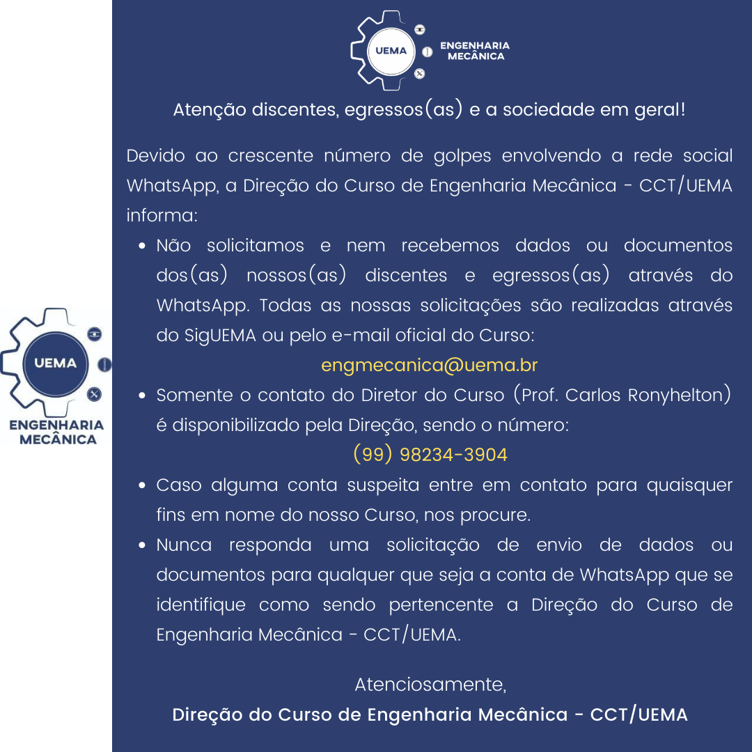 Informativo sobre golpes envolvendo a rede social WhatsApp e lembrete dos nossos contatos
