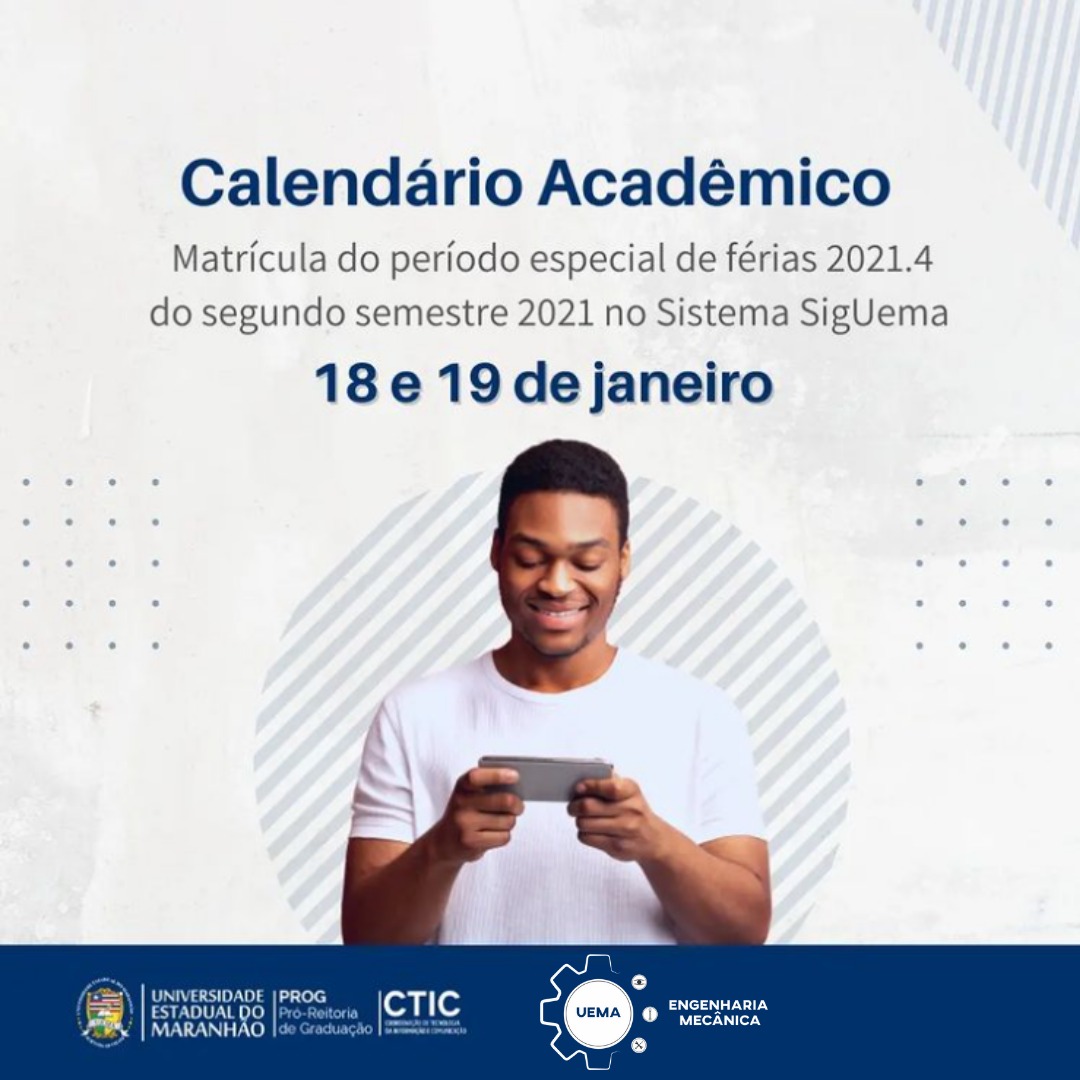 Hoje(18/01) e amanhã(19/01) ocorrerão as MATRÍCULAS DO PERÍODO ESPECIAL DE FÉRIAS 2021.4