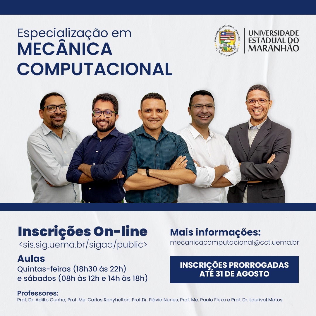 Abertas as inscrições para a 2° turma do Curso de Especialização em Mecânica Computacional
