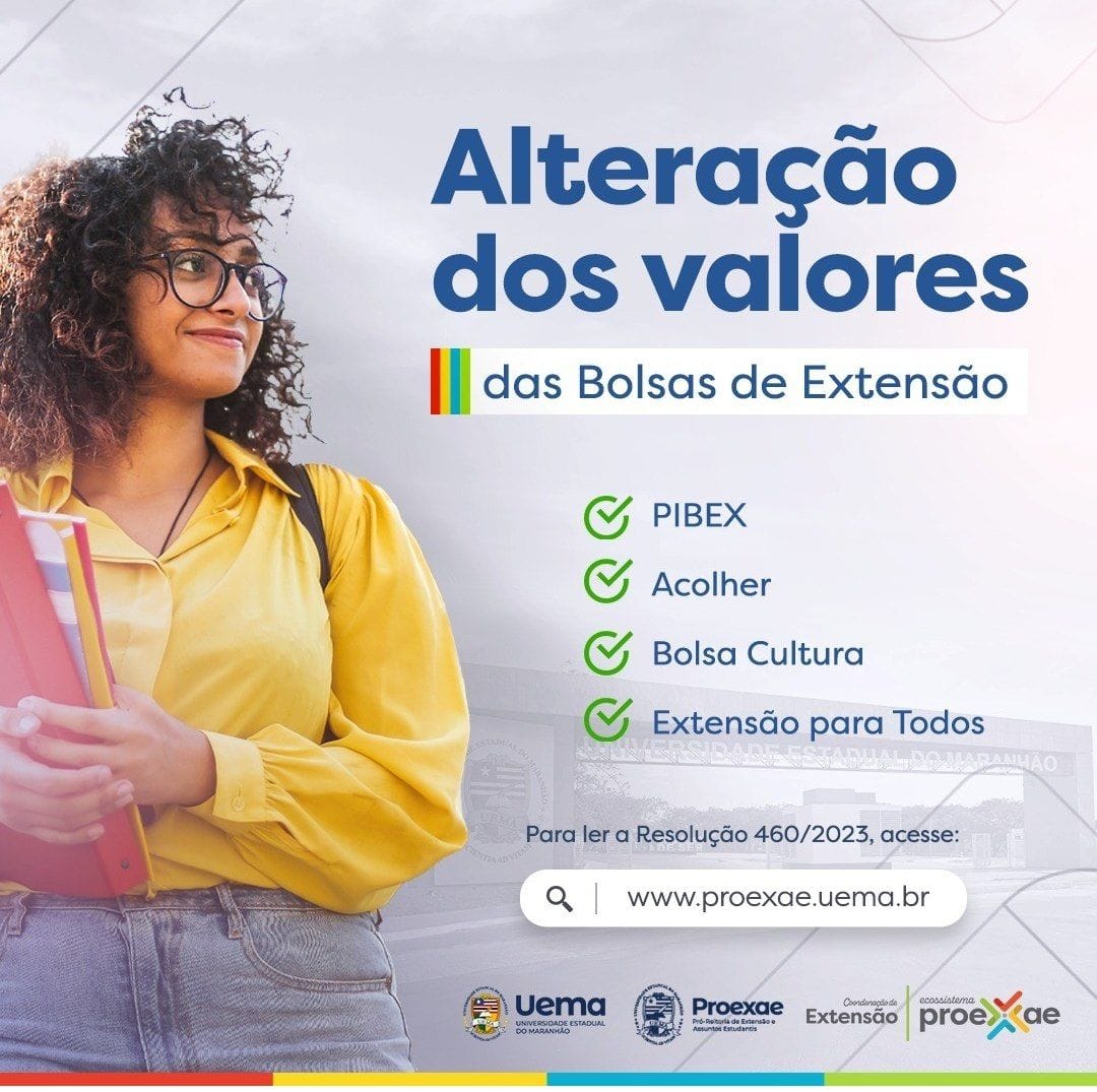 Novos valores das Bolsas de Extensão: PIBEX, Acolher, Bolsa Cultura e Extensão para Todos