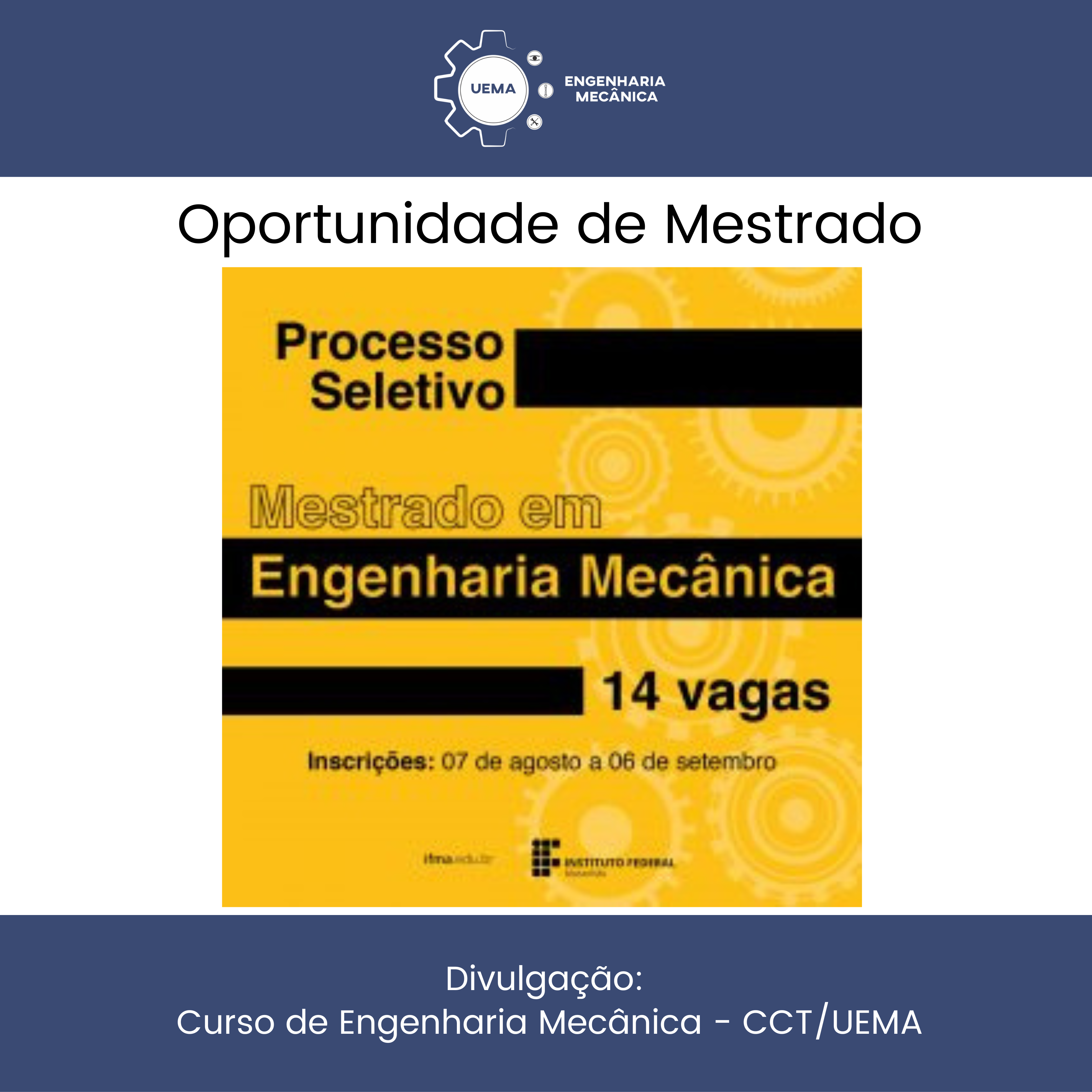 Oportunidade de Mestrado em Engenharia Mecânica IFMA