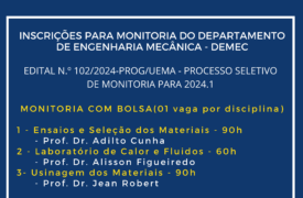 Inscrições abertas para o processo seletivo de Monitoria relativo ao semestre 2024.1