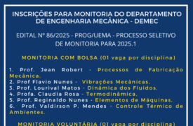 Inscrições para o processo seletivo de Monitoria relativo ao período 2025.1